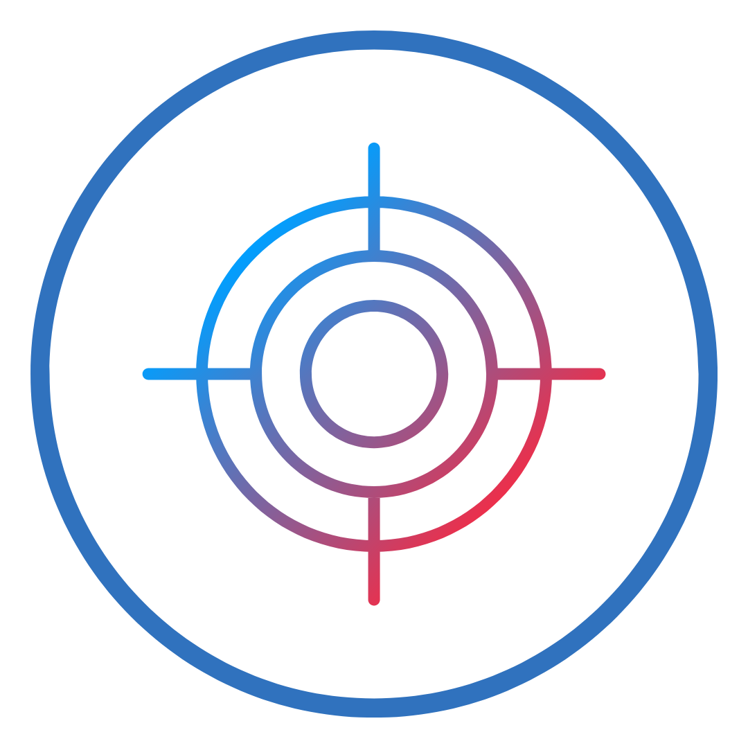Ashwagandha Gummies Fokus-Icon: Zielscheiben-Symbol in Blau und Rot zur Unterstützung von Konzentration, mentaler Klarheit und Stressbewältigung. Natürliche Ashwagandha-Wirkung für mehr Fokus und Leistungsfähigkeit.