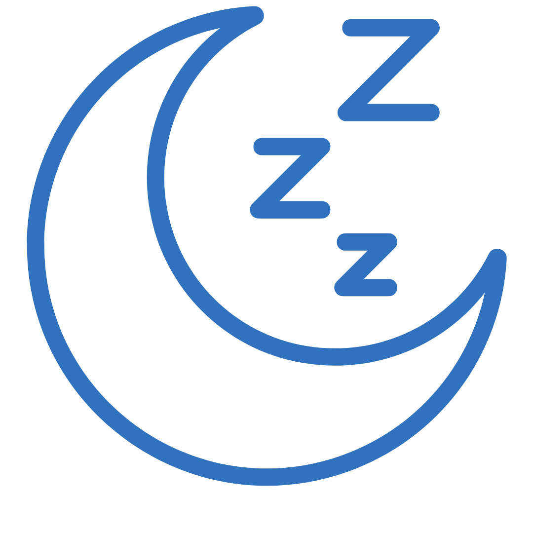 Ashwagandha Gummies Schlaf-Icon: Blauer Mond mit 'Zzz' Symbol für besseren Schlaf und Entspannung. Unterstützt Stressabbau, innere Ruhe und erholsamen Schlaf mit natürlichem Ashwagandha-Extrakt.