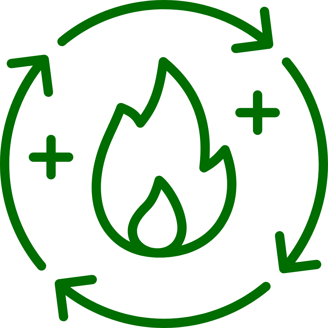 Symbol mit Flamme und Pluszeichen im Kreis – Darstellung eines aktiveren Stoffwechsels und gesteigerter körpereigener Regeneration nach der Anwendung von Foot Detox Pads