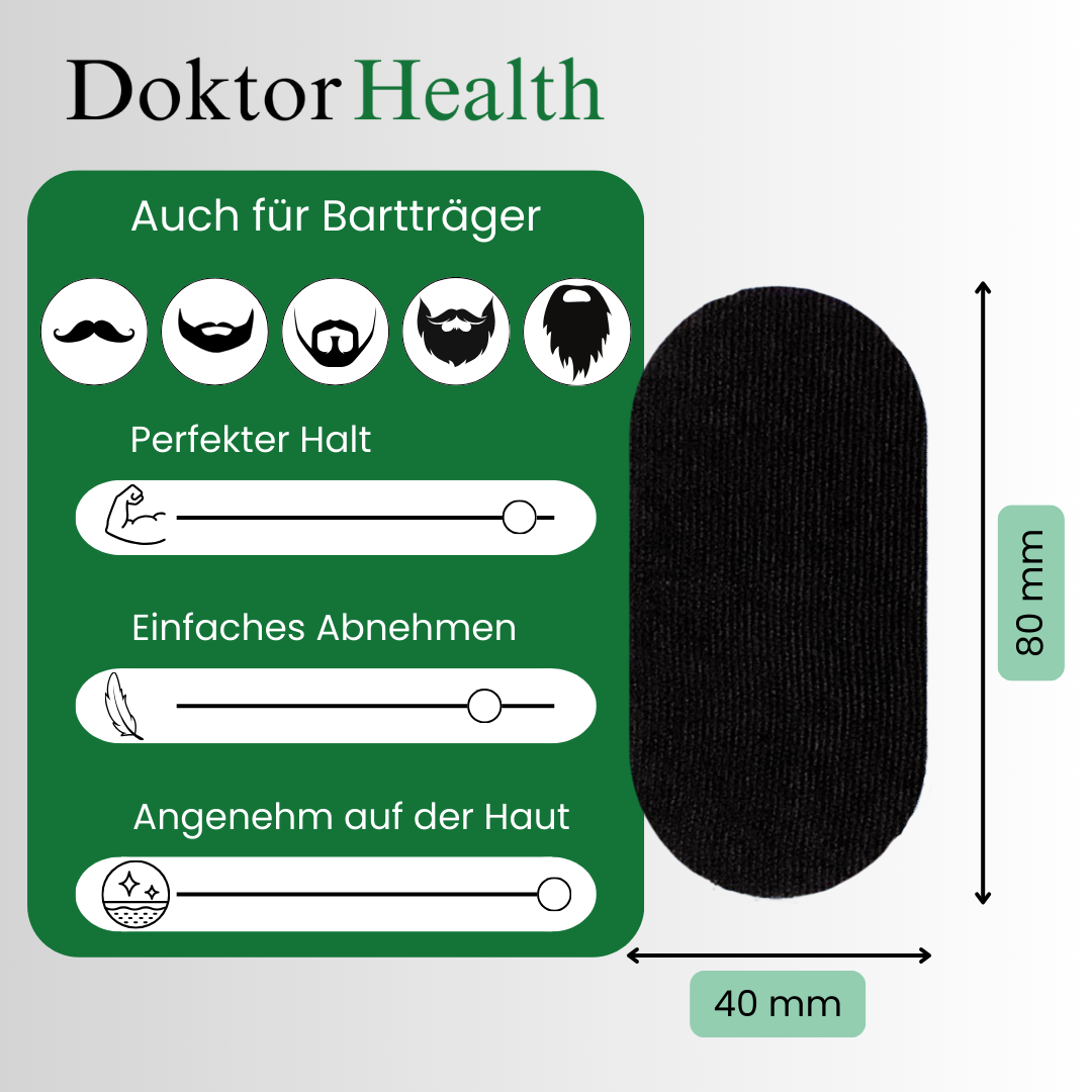 Mouth Tape von Doktor Health: Geeignet für Bartträger, perfekter Halt, einfaches Abnehmen und angenehm auf der Haut – Maße 80 mm x 40 mm, ideal für besseren Schlaf.