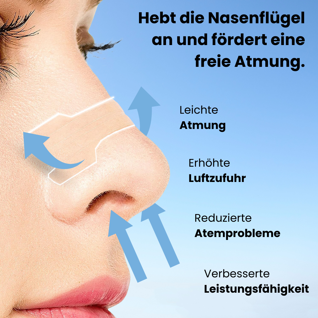 Nasenstrips fördern eine freie Atmung, indem sie die Nasenflügel anheben. Vorteile: leichte Atmung, erhöhte Luftzufuhr, reduzierte Atemprobleme und verbesserte Leistungsfähigkeit. Ideal für Menschen mit Atembeschwerden, die eine effektive und komfortable Lösung suchen. Perfekt für Alltag, Schlaf und sportliche Aktivitäten.