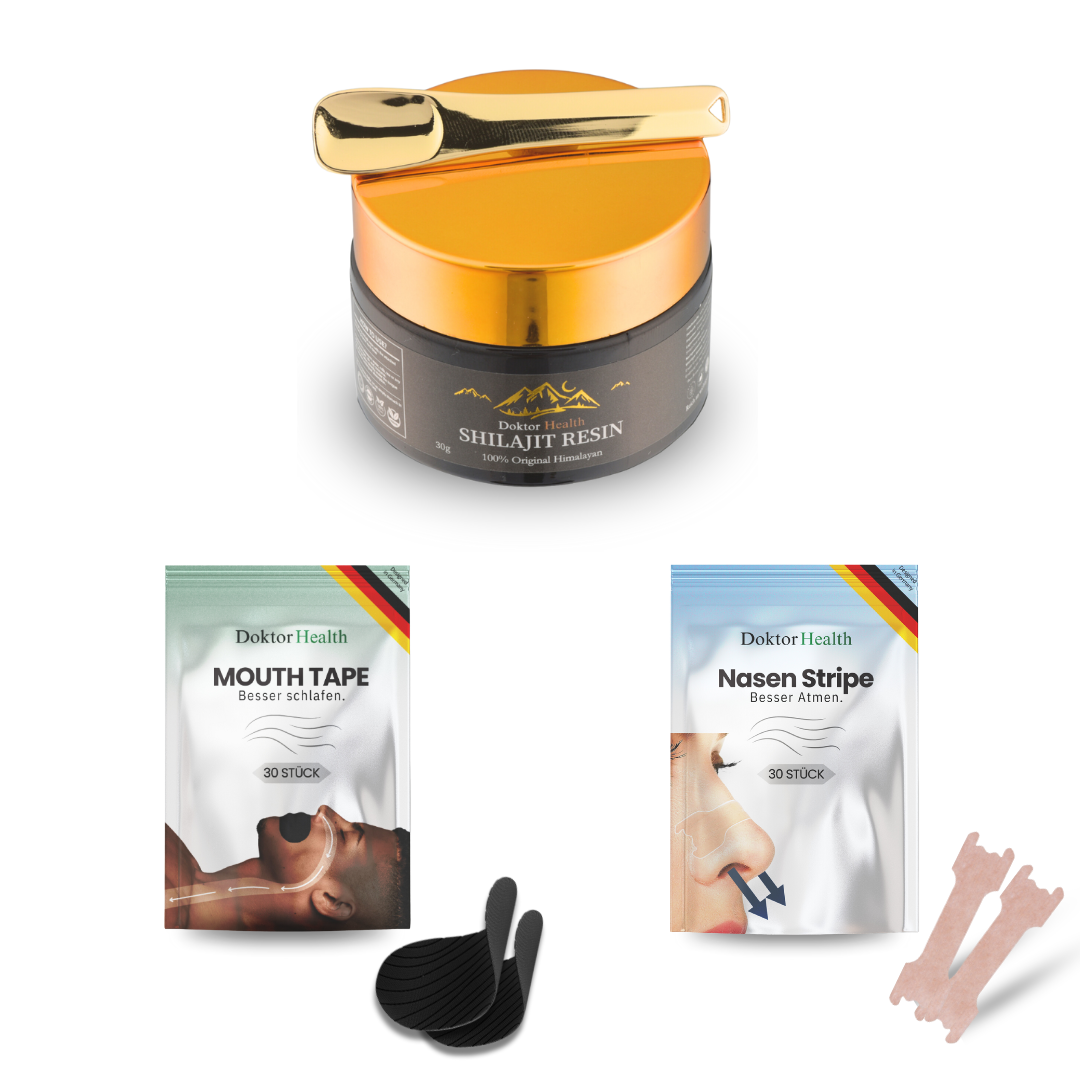 DoktorHealth Shilajit Resin, Mouth Tape und Nasenstripes – für mehr Energie, besseren Schlaf und freie Atmung – natürlich kombinierbar für Ihre tägliche Gesundheitsroutine.