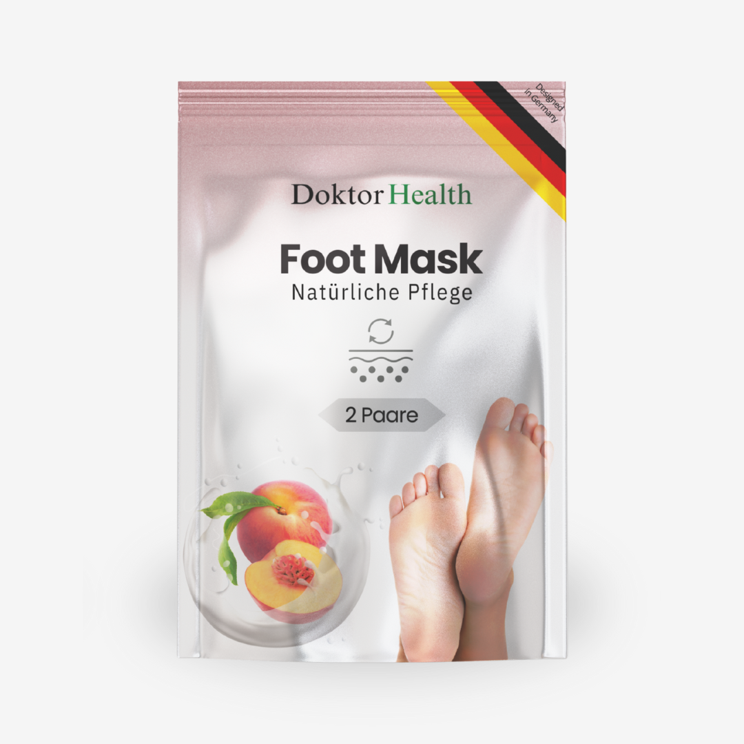 Doktor Health Fußmaske, 2 Paar Peeling Socken für sanfte Fußpflege, natürlich & effektiv bei Hornhaut, mit fruchtigem Pfirsich-Extrakt.