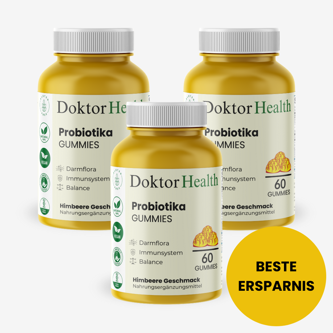 Dreierpack Doktor Health Probiotika Gummies – 180 Stück mit leckerem Himbeergeschmack. Beste Ersparnis für eine umfassende Darmflora- und Immunpflege.