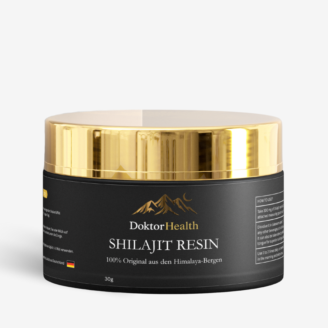 Doktor Health Shilajit Resin – 100 % Original aus den Himalaya-Bergen, 30 g Harz in hochwertigem Glas mit goldfarbenem Deckel, reines natürliches Nahrungsergänzungsmittel für Energie, Ausdauer & Wohlbefinden.